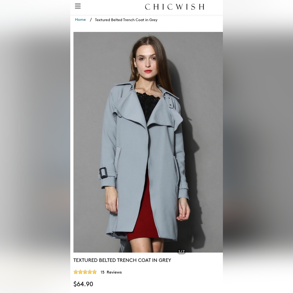 Chicwish Trench Coat Grey Small